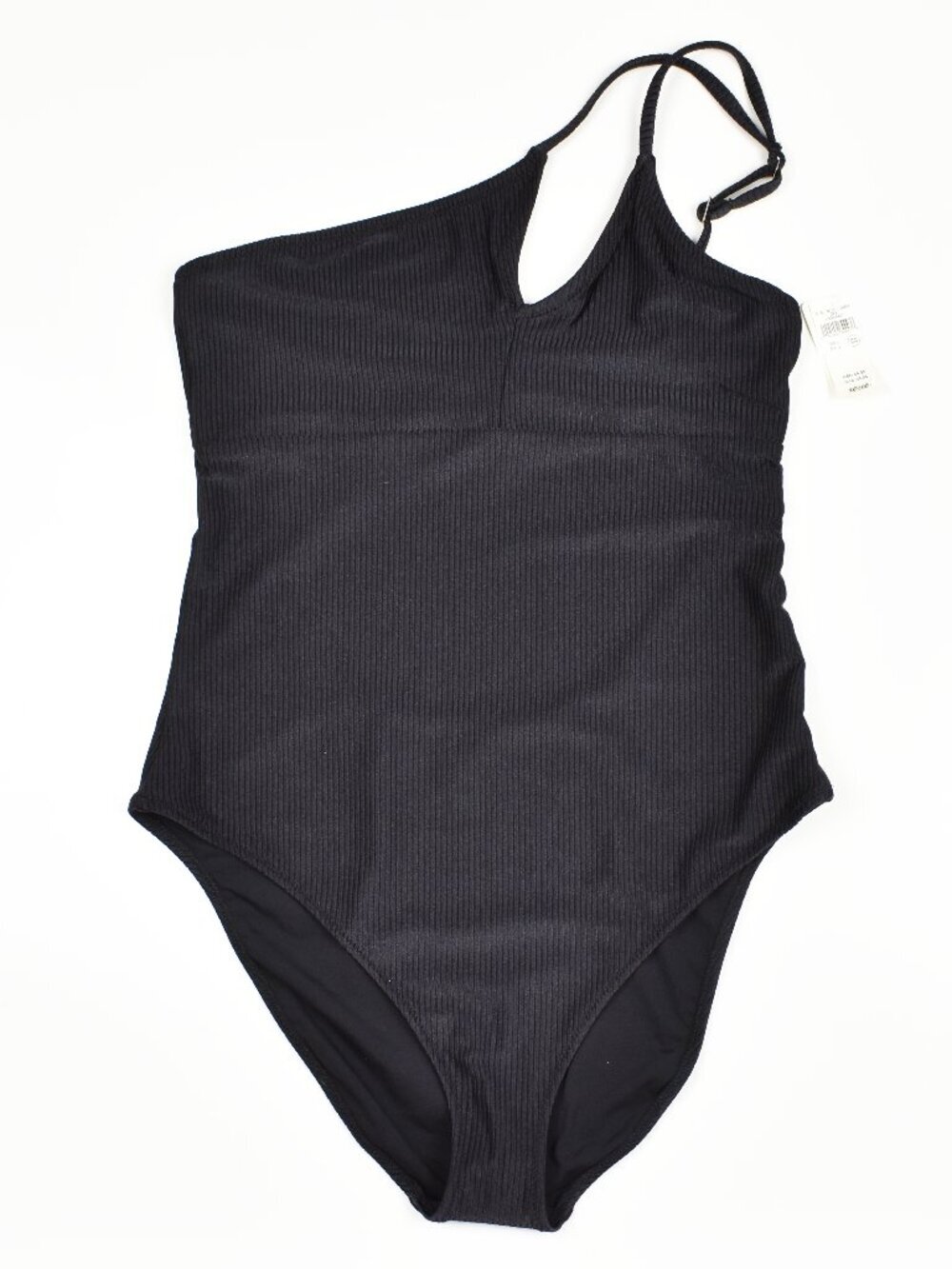 Aerie Shine One-Shoulder Full Coverage Black Ribbed Swimsuit NEW - L